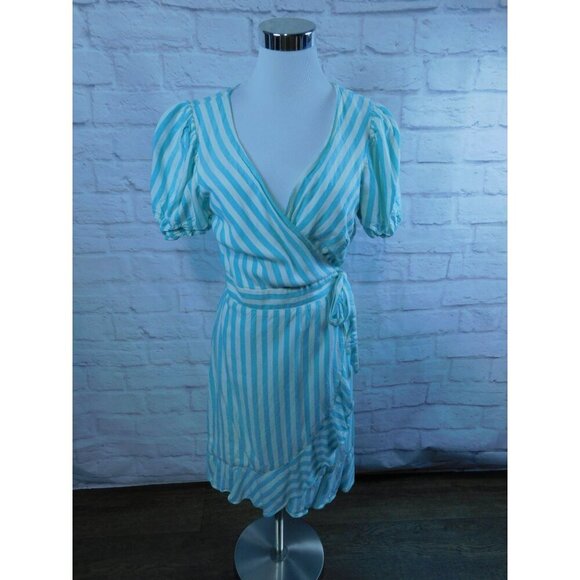 Draper James Blue and White Striped Wrap Dress Puff Sleeve Size Small - Picture 1 of 9